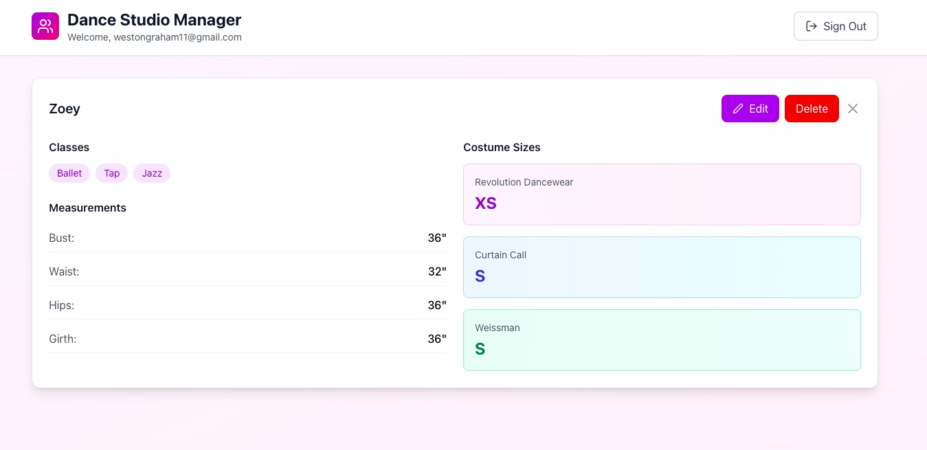 Dance Studio Costume Manager